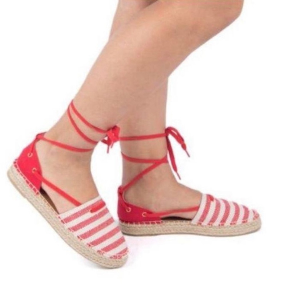 Lace Up Espadrilles Red/Beige
